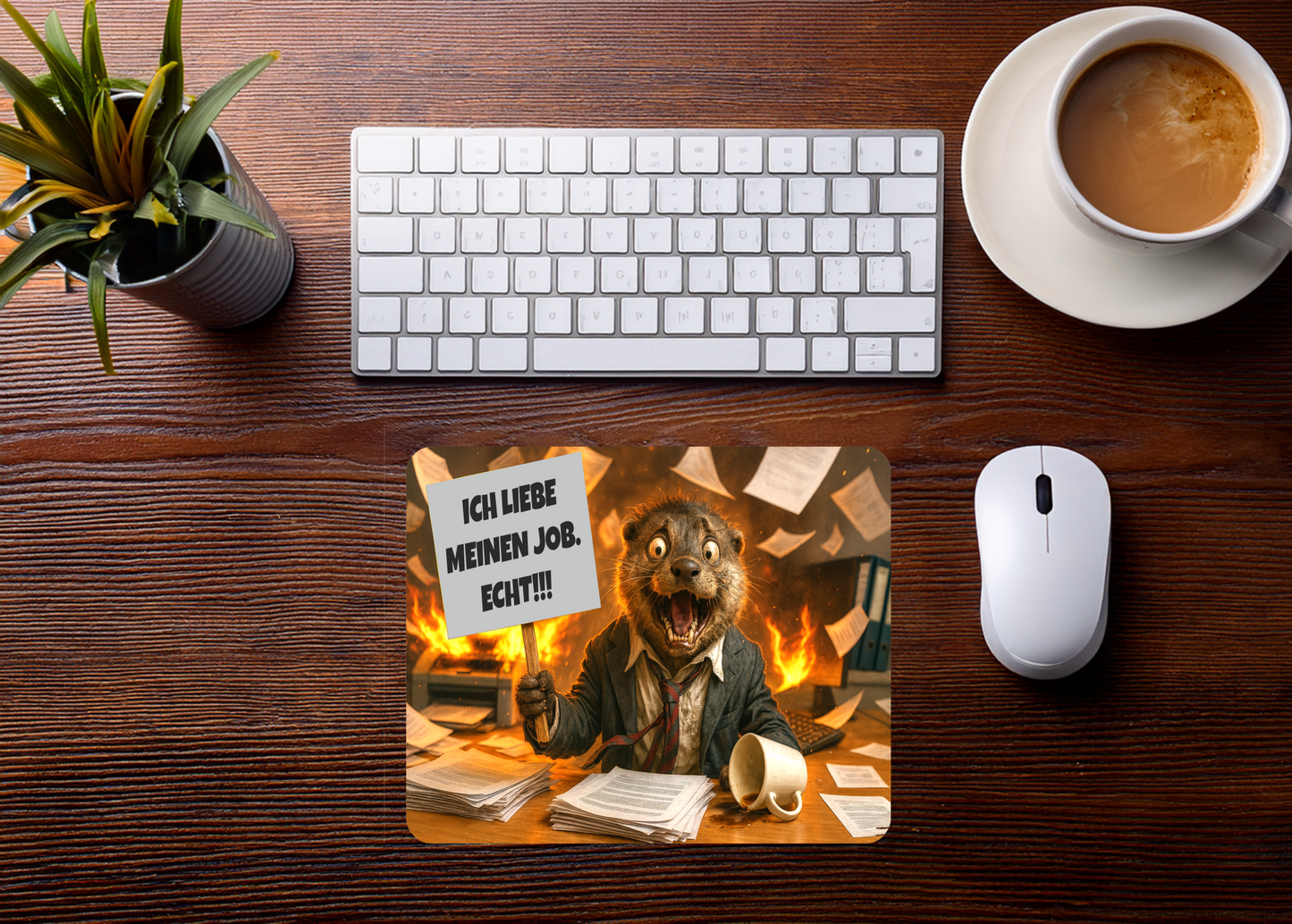 Lustiges Mauspad mit Otter am Laptop, personalisierbar mit Wunschtext. 22 x 18 cm, 5 mm stark – perfektes Geschenk fürs Büro & Homeoffice.
