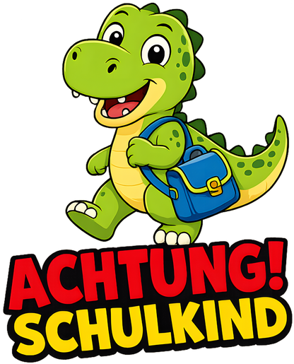 DTF Druckmotiv für Kinderwarnweste Dino „Achtung Schulkind“