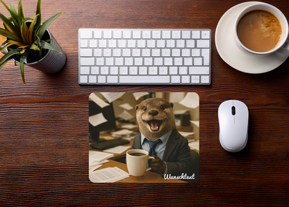 Mauspad Büro Otter mit Kaffee personalisierbar mit Name oder Wunschtext – Produktbild 2