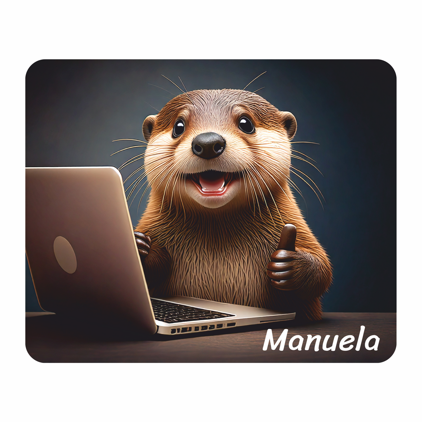 Personalisiertes Mauspad Otter am Laptop mit Wunschtext, 22 x 18 cm, 5 mm stark