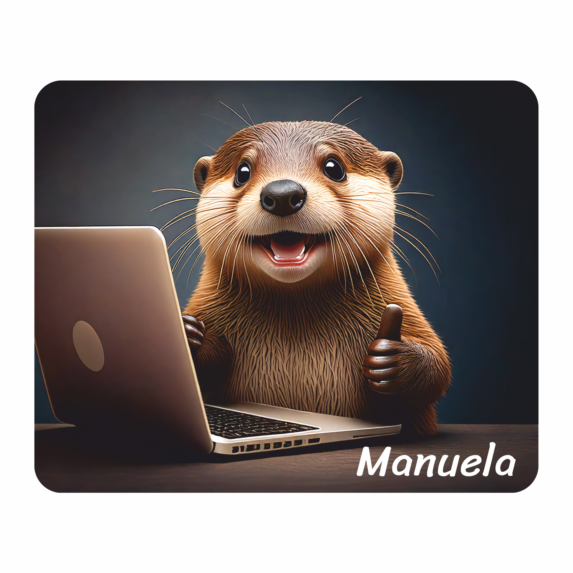 Personalisiertes Mauspad Otter am Laptop mit Wunschtext, 22 x 18 cm, 5 mm stark