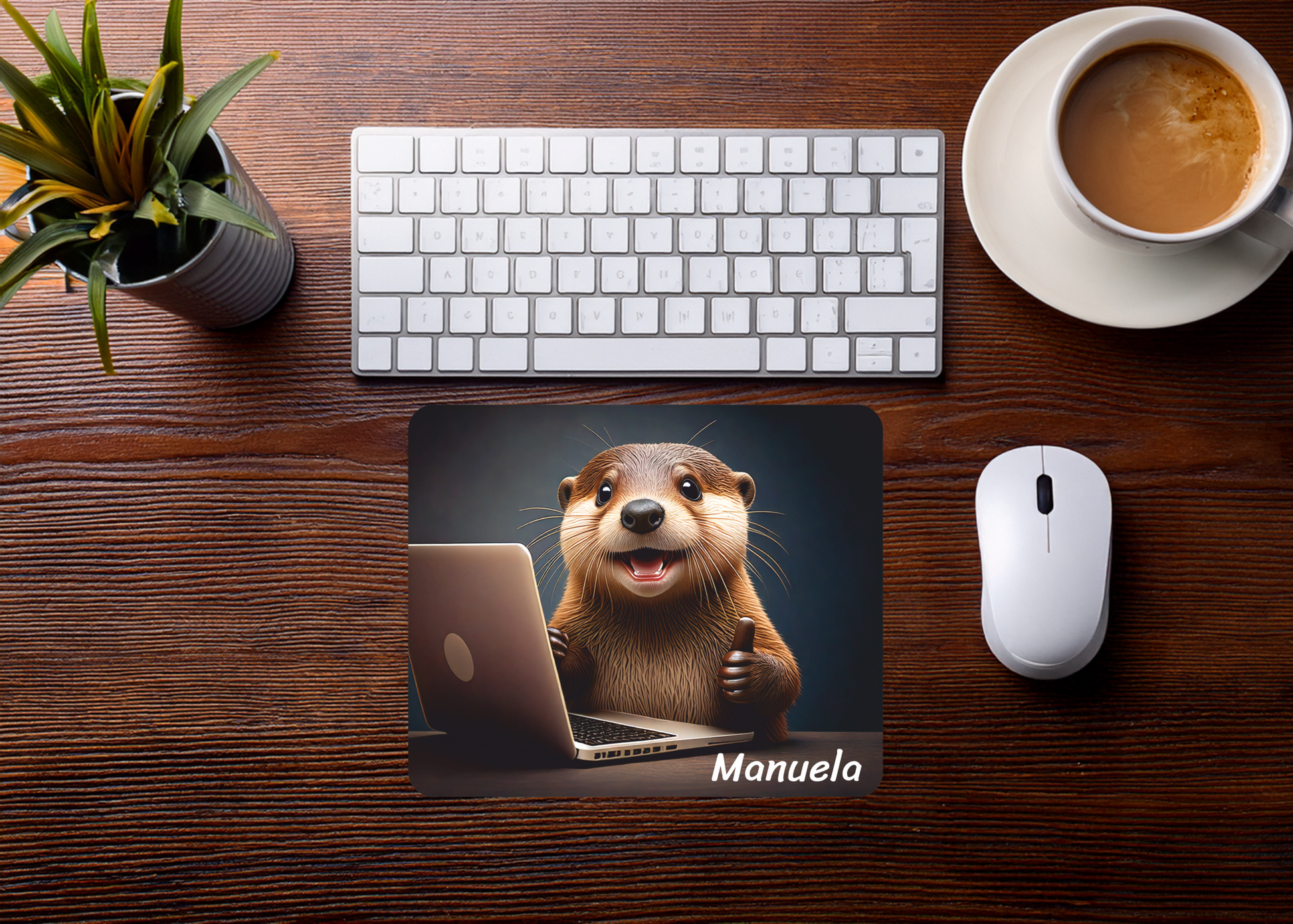 Mauspad Otter am Laptop personalisierbar mit Name oder Wunschtext – Produktbild 2