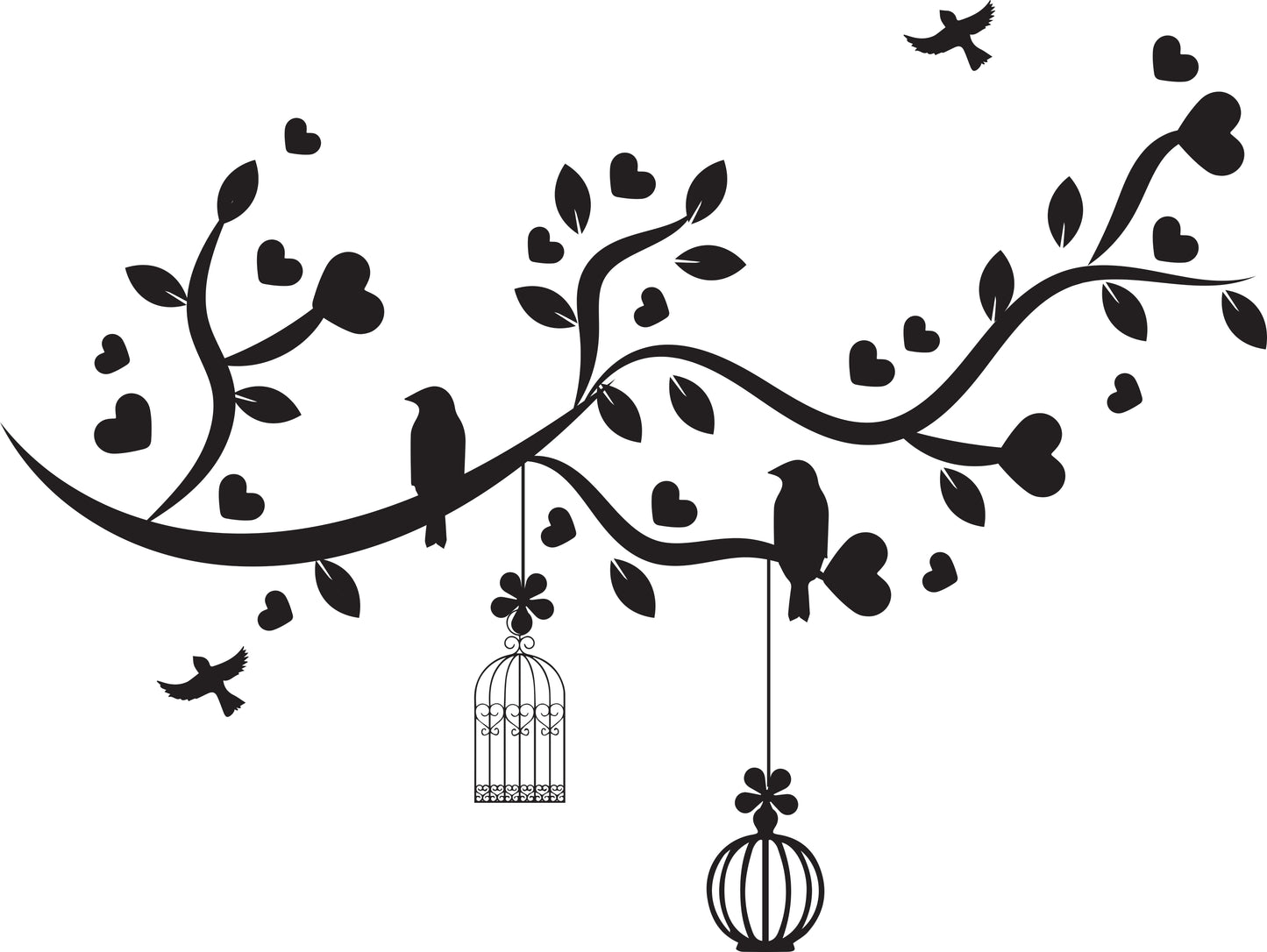 Wandtattoo Ast mit Vogelkäfig als Wanddeko im Wohnraum