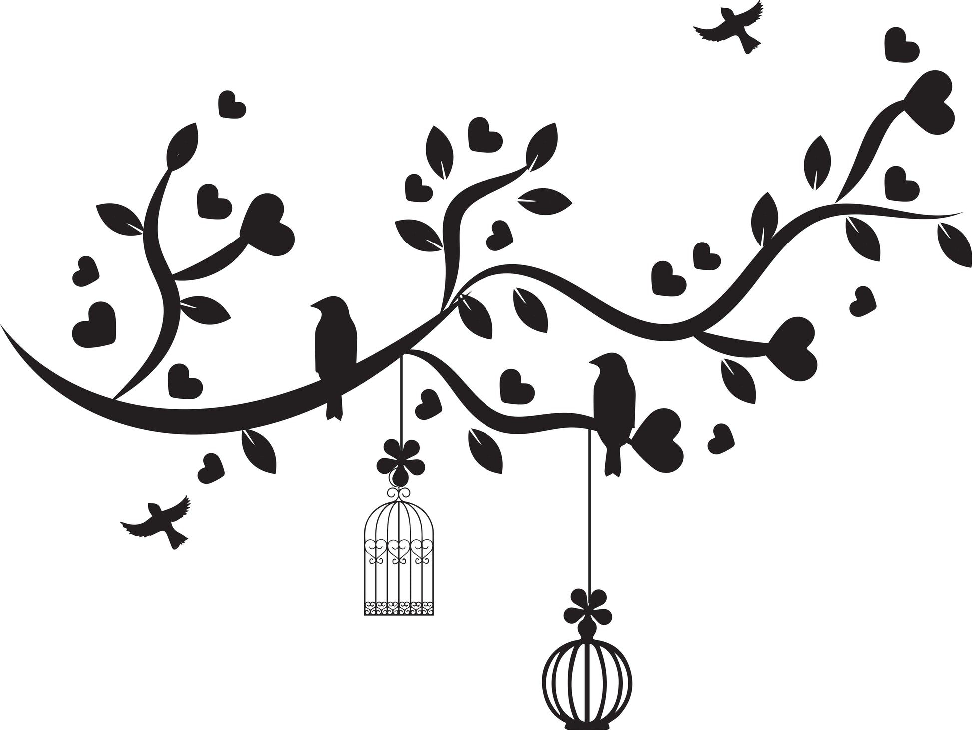 Wandtattoo Ast mit Vogelkäfig als Wanddeko im Wohnraum