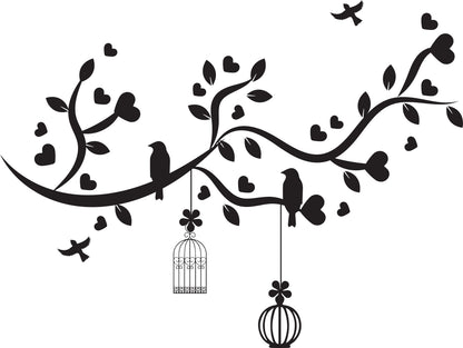 Wandtattoo Ast mit Vogelkäfig als Wanddeko im Wohnraum