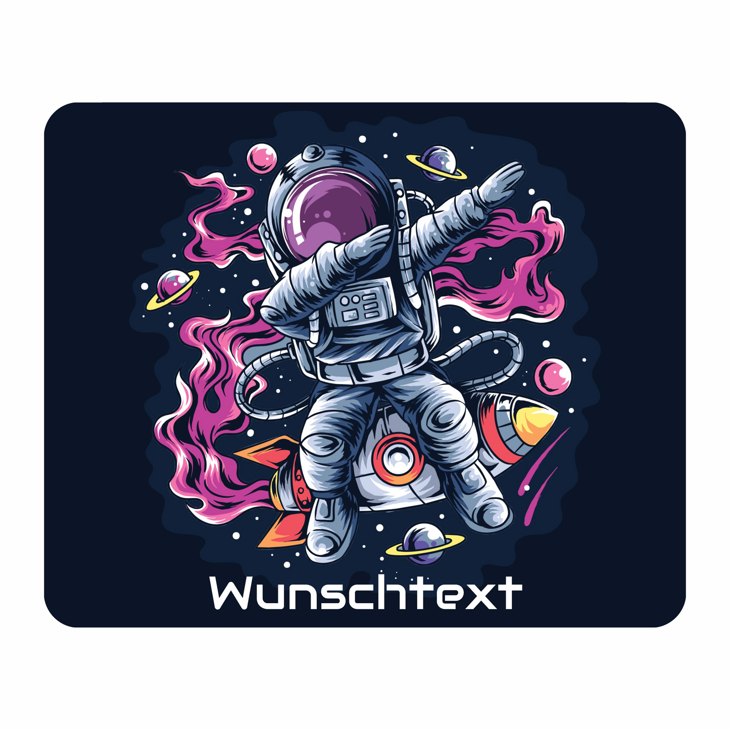 Personalisiertes Mauspad Astronaut Rakete mit Wunschtext, 22 x 18 cm, 5 mm stark