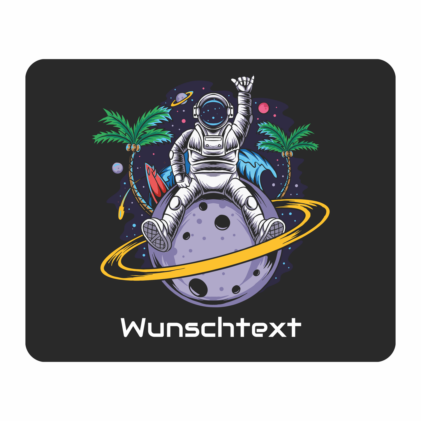 Personalisiertes Mauspad Astronaut Planet mit Wunschtext, 22 x 18 cm, 5 mm stark