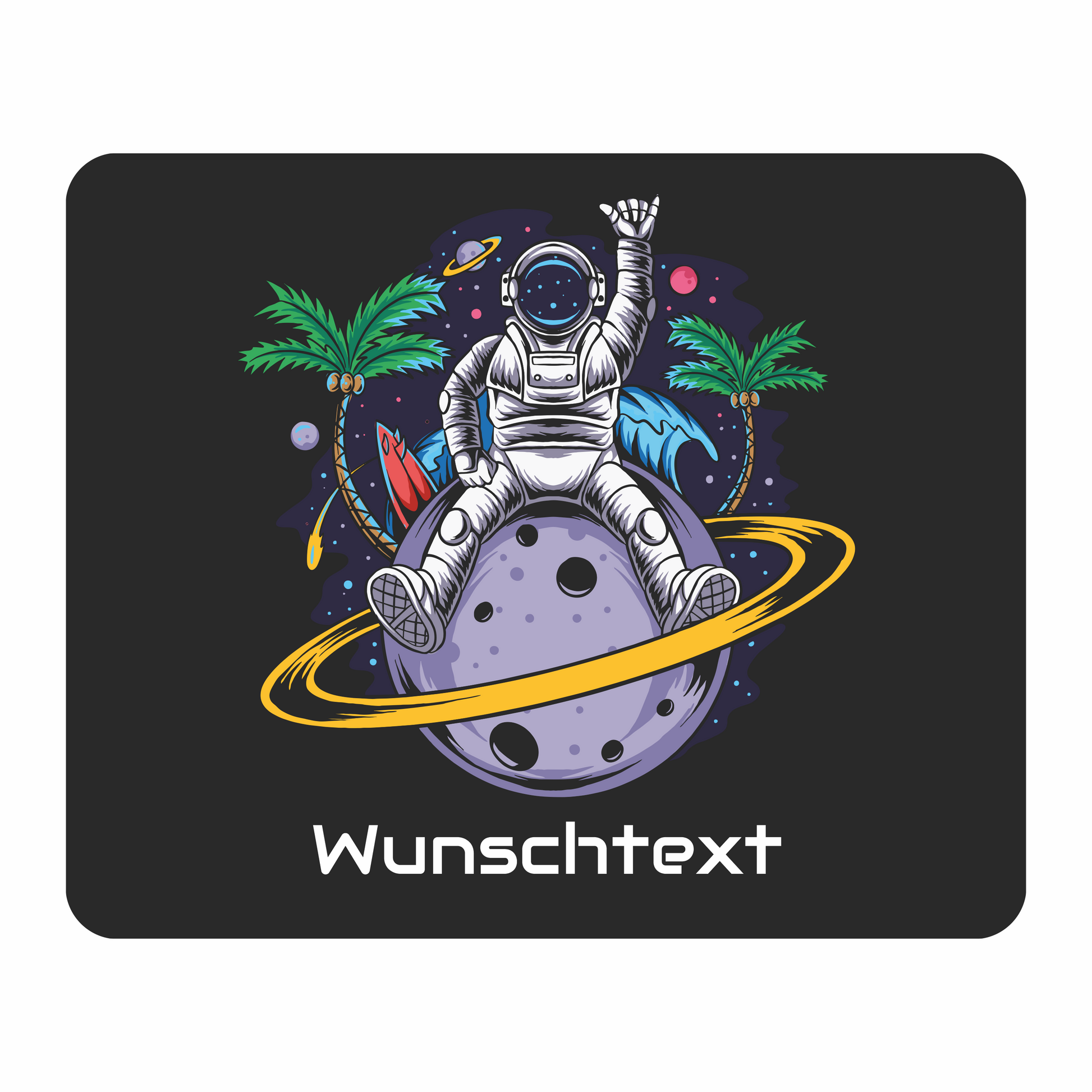 Personalisiertes Mauspad Astronaut Planet mit Wunschtext, 22 x 18 cm, 5 mm stark