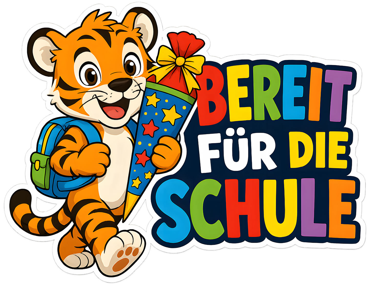 DTF Druckmotiv für Kinderwarnweste Tiger „Bereit für die Schule“