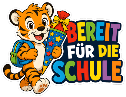 DTF Druckmotiv für Kinderwarnweste Tiger „Bereit für die Schule“