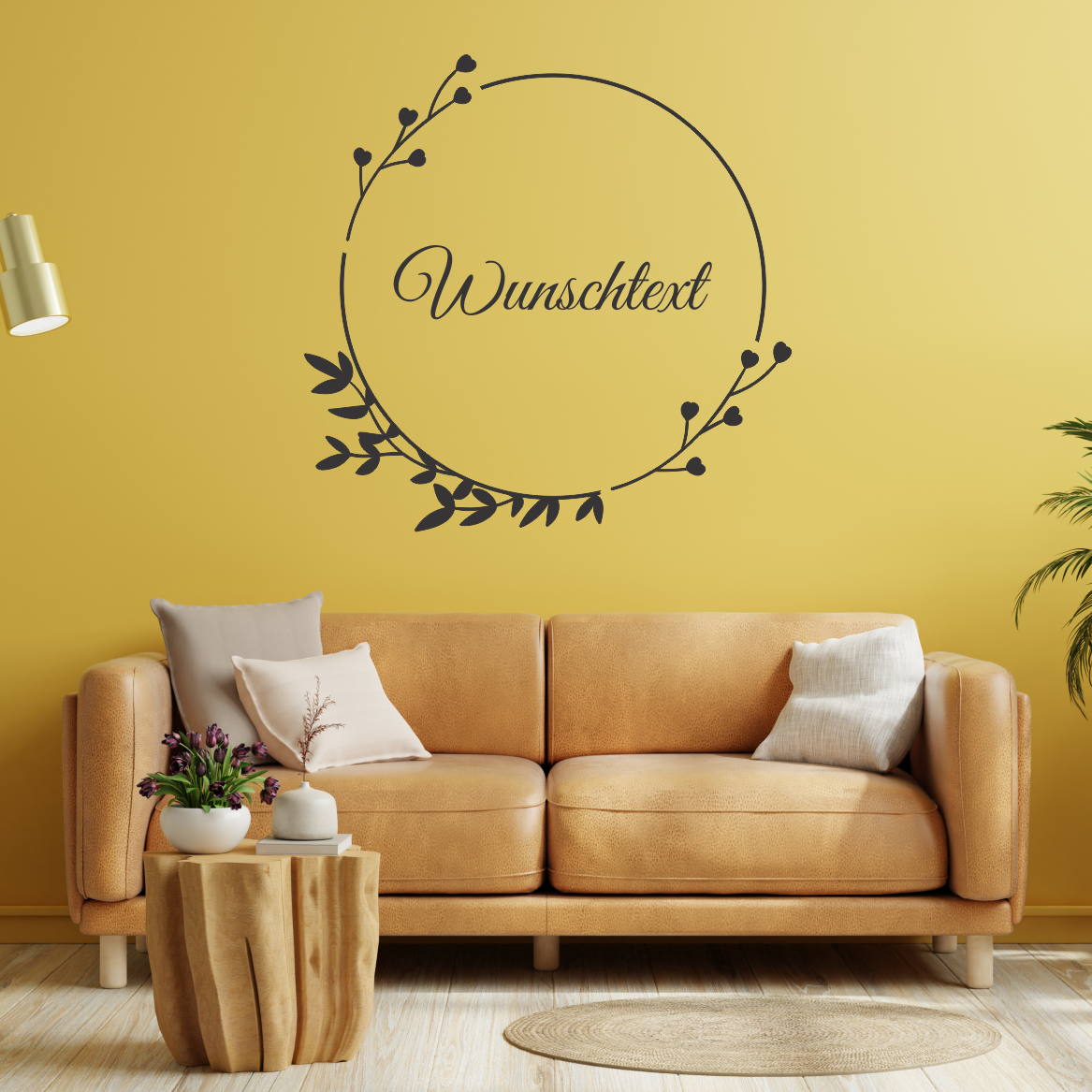 Wandtattoo Blumenkranz mit Wunschtext – personalisiert