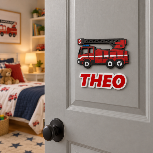 Personalisiertes 3D Türschild Feuerwehrwagen mit Namen – Produktansicht