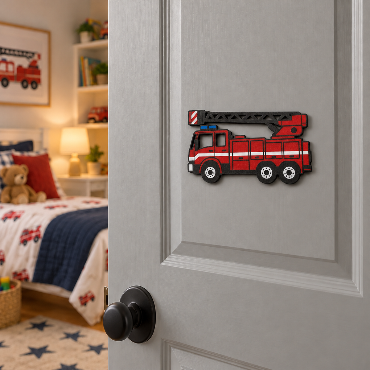 3D Feuerwehrwagen Türschild ohne Namen – Produktansicht