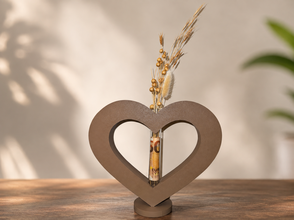 3D Herzvase mit Reagenzglas zum Aufstellen – Produktansicht