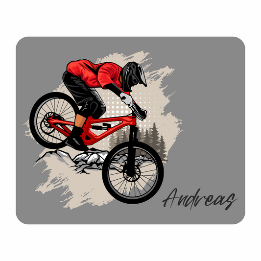 Mauspad Mountainbike Action personalisiert mit Wunschtext | 22 cm x 18 cm x 5 mm