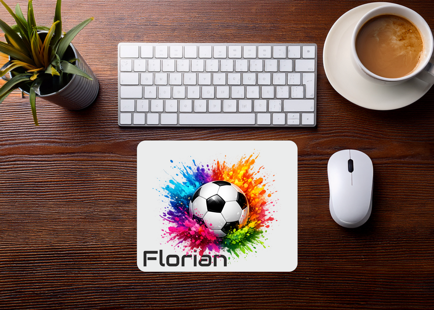 Mauspad Fußball Farbexplosion personalisierbar mit Name oder Wunschtext – Produktbild 2