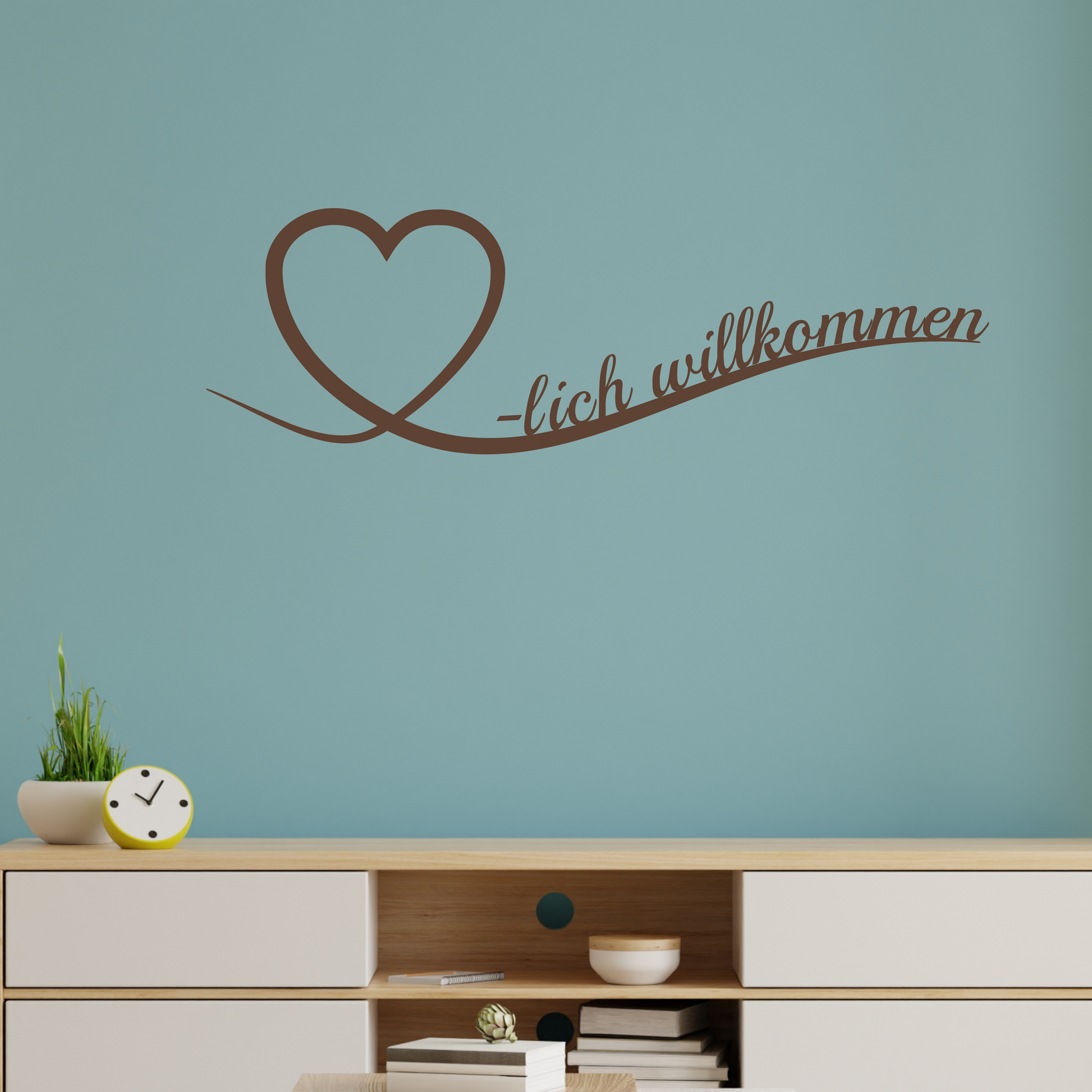 Wandtattoo Herzlich Willkommen Motivansicht in Folienoptik