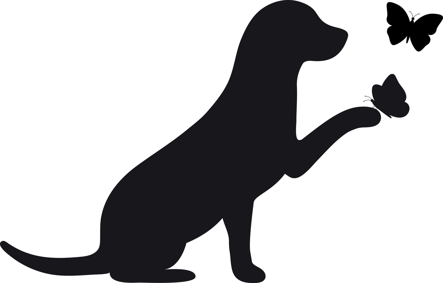 Wandtattoo Hund mit Schmetterlingen als Wanddeko im Wohnraum