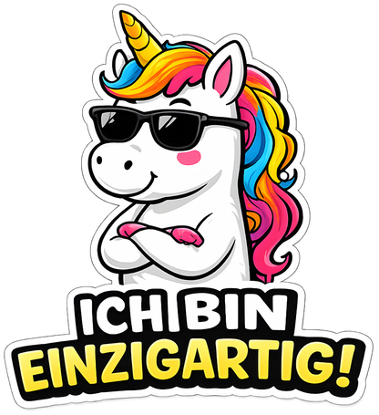 DTF Druckmotiv für Kinderwarnweste Einhorn „Ich bin einzigartig“