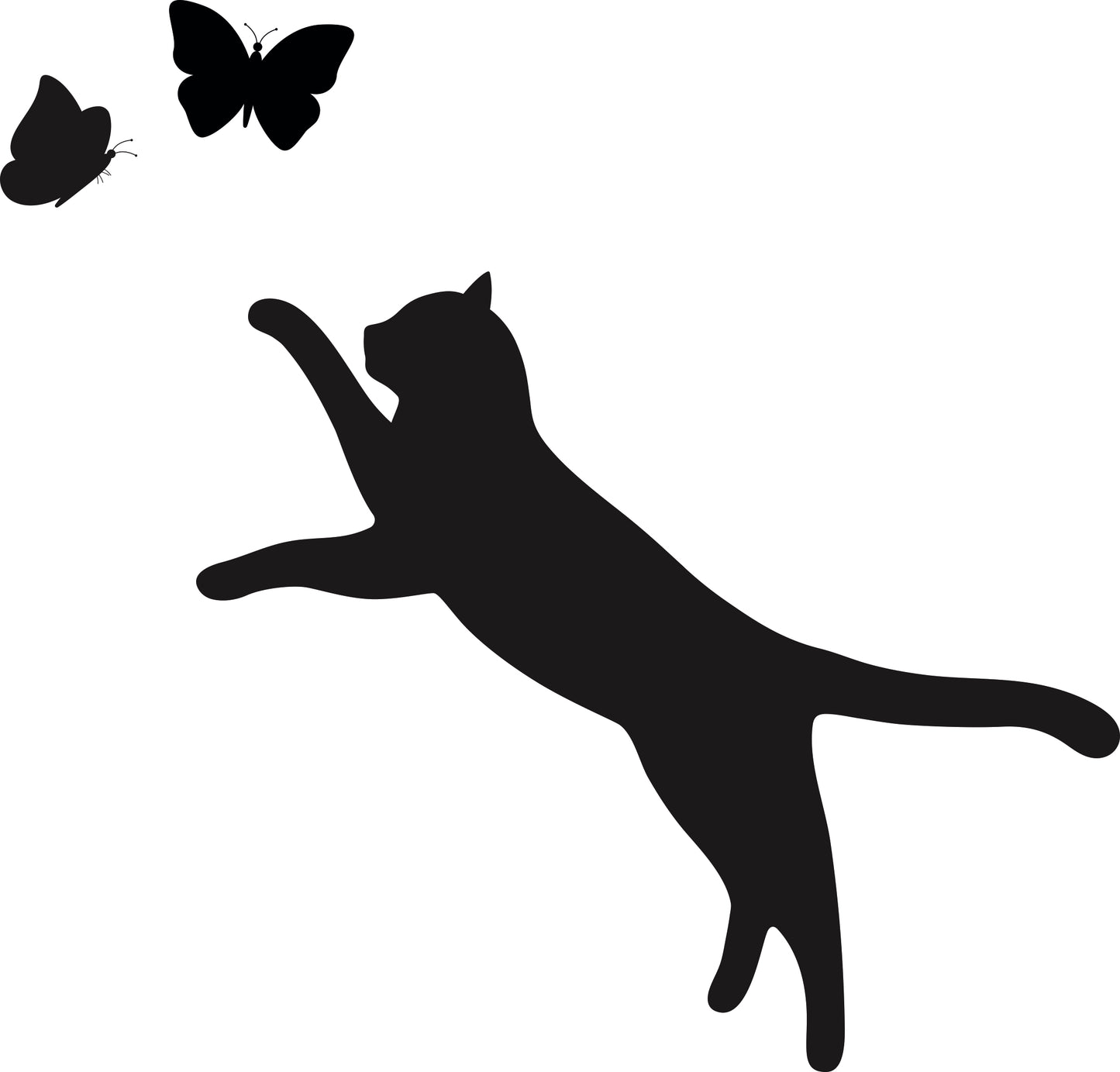 Wandtattoo Katze mit Schmetterlingen als Wanddeko im Wohnraum