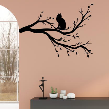 Wandtattoo Katze auf dem Ast Motivansicht in Folienoptik