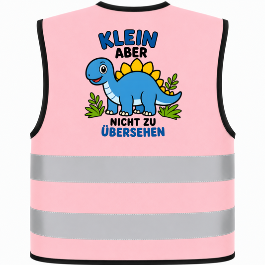 Kinderwarnweste Dino „Klein, aber nicht zu übersehen“ – Sicherheitsweste mit Motivdruck