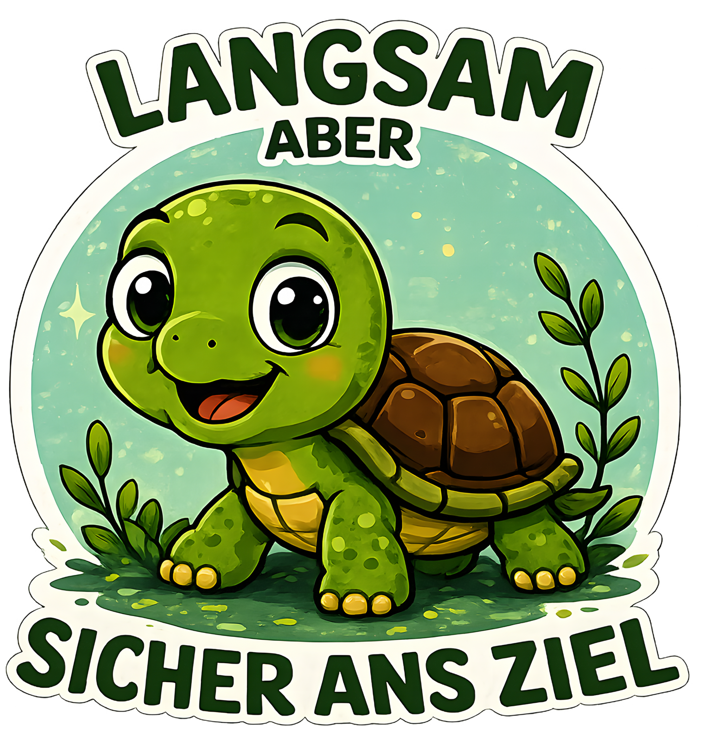 DTF Druckmotiv für Kinderwarnweste Schildkröte „Langsam, aber sicher ans Ziel“