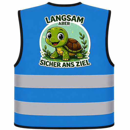 Kinderwarnweste Schildkröte „Langsam, aber sicher ans Ziel“ – Sicherheitsweste mit Motivdruck