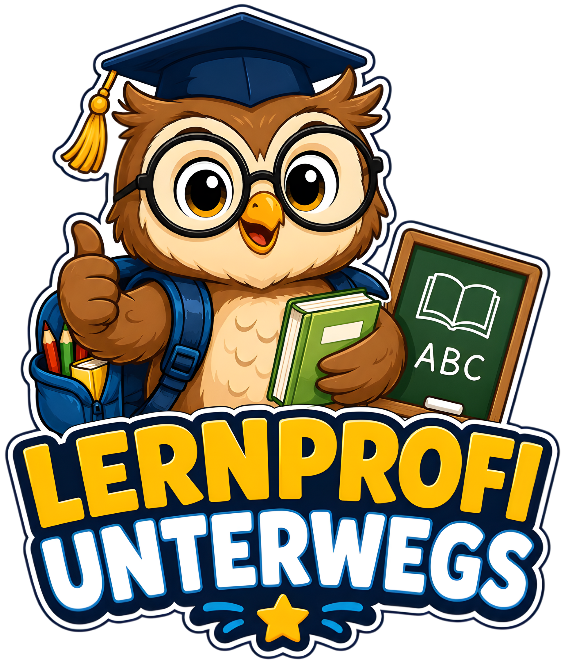 DTF Druckmotiv für Kinderwarnweste Eule „Lernprofi unterwegs“