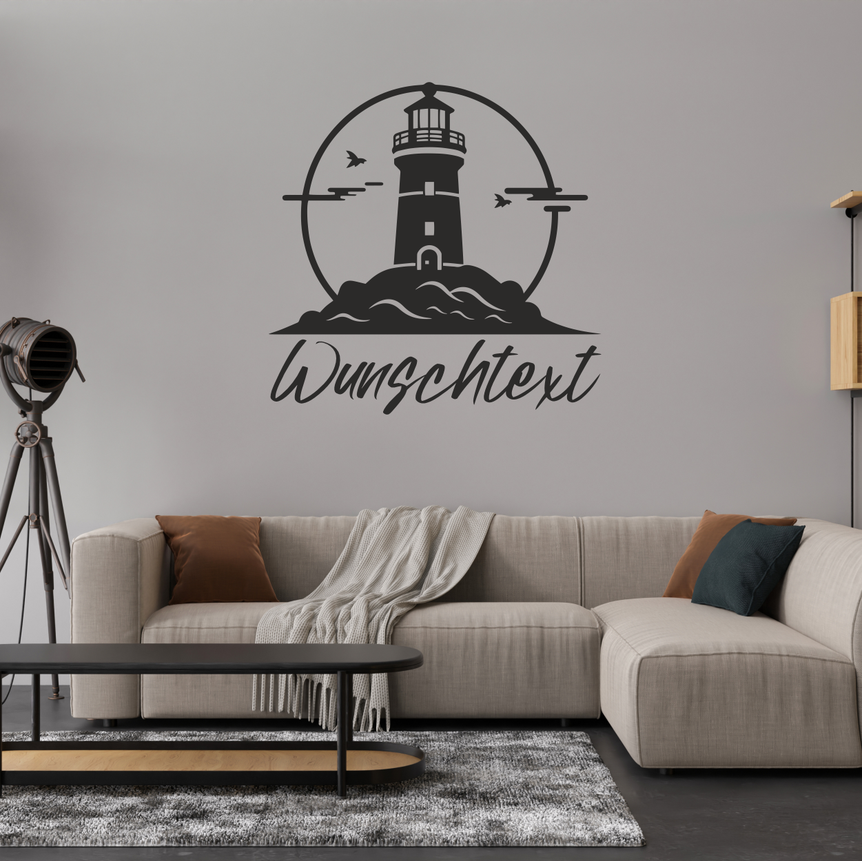 Wandtattoo Leuchtturm mit Wunschtext – personalisiert