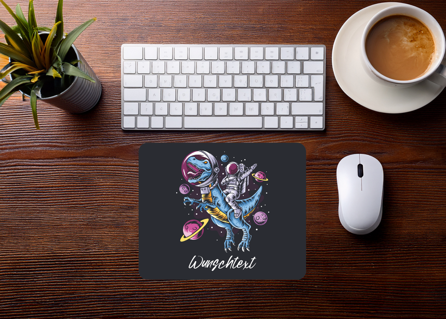 Mauspad Dino Astronaut personalisierbar mit Name oder Wunschtext – Produktbild 2