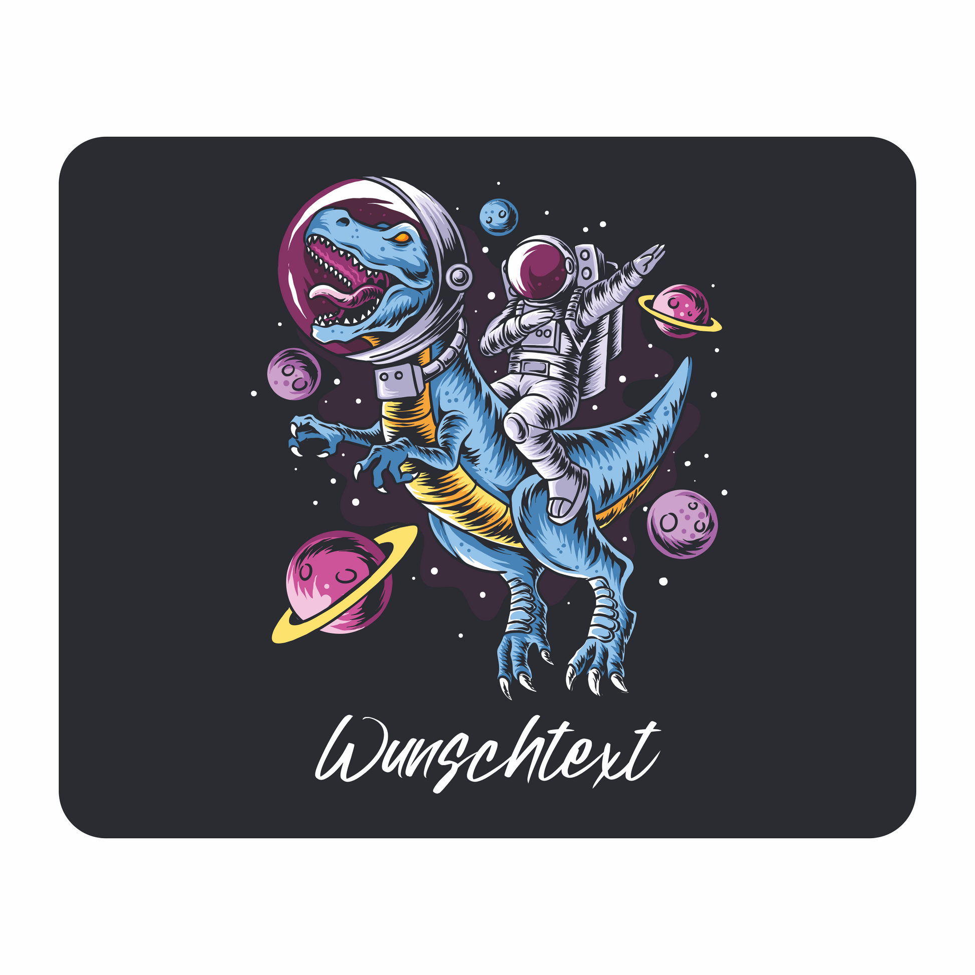 Personalisiertes Mauspad Dino Astronaut mit Wunschtext, 22 x 18 cm, 5 mm stark