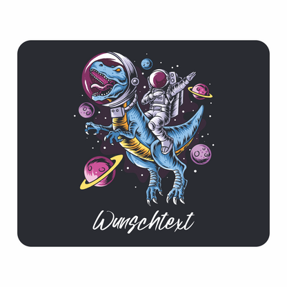 Personalisiertes Mauspad Dino Astronaut mit Wunschtext, 22 x 18 cm, 5 mm stark