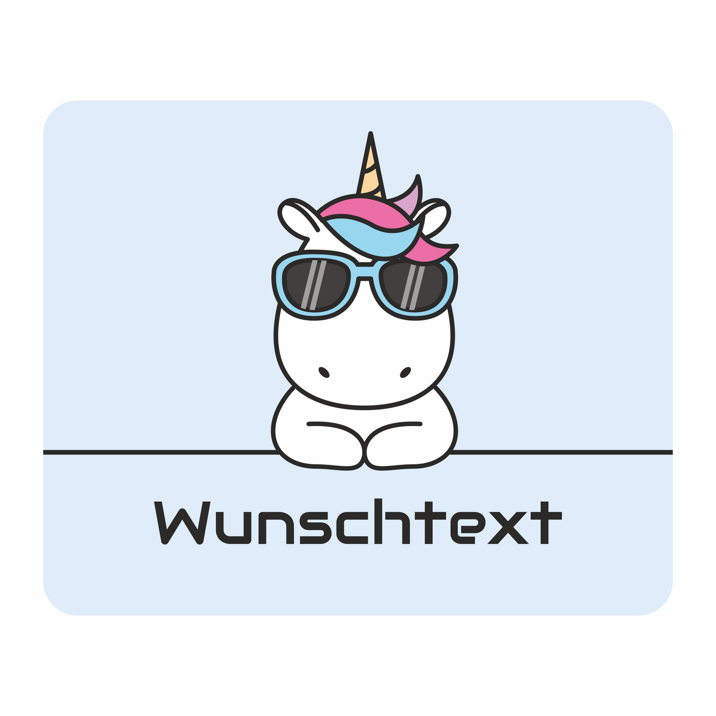 Personalisiertes Mauspad Einhorn Cool mit Wunschtext, 22 x 18 cm, 5 mm stark