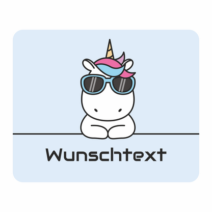Personalisiertes Mauspad Einhorn Cool mit Wunschtext, 22 x 18 cm, 5 mm stark