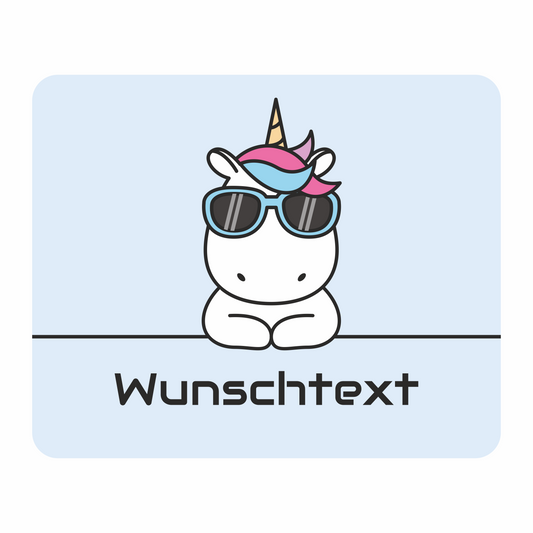 Mauspad Einhorn Cool personalisiert mit Wunschtext | 22 cm x 18 cm x 5 mm