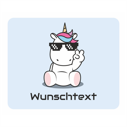 Personalisiertes Mauspad Einhorn Peace mit Wunschtext, 22 x 18 cm, 5 mm stark