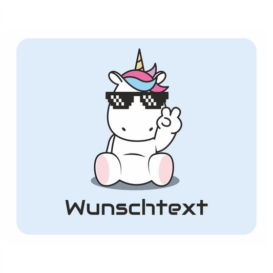 Mauspad Einhorn Cool Peace personalisiert mit Wunschtext | 22 cm x 18 cm x 5 mm