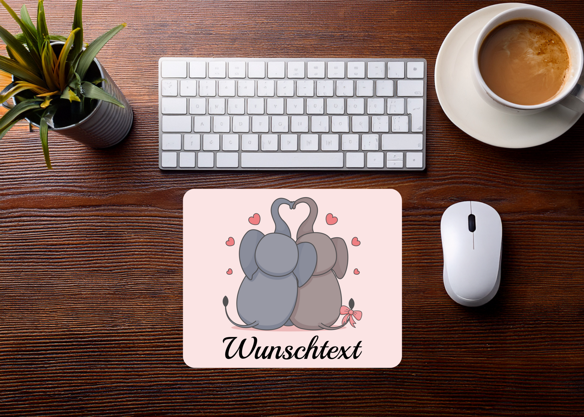 Mauspad Elefanten Liebe personalisierbar mit Name oder Wunschtext – Produktbild 2