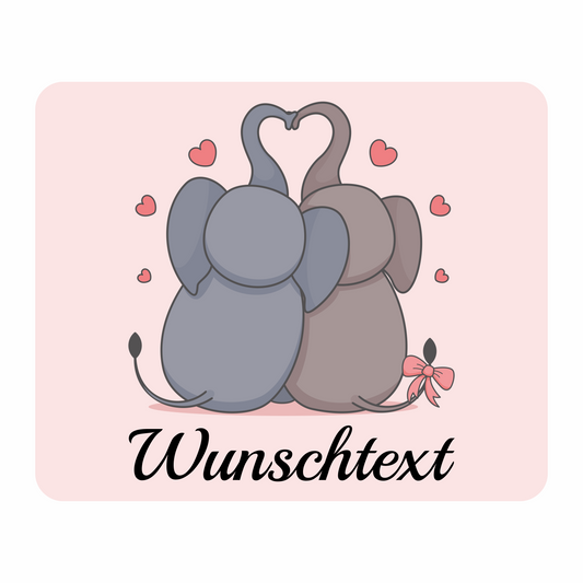 Mauspad Elefanten Liebe personalisiert mit Wunschtext | 22 cm x 18 cm x 5 mm