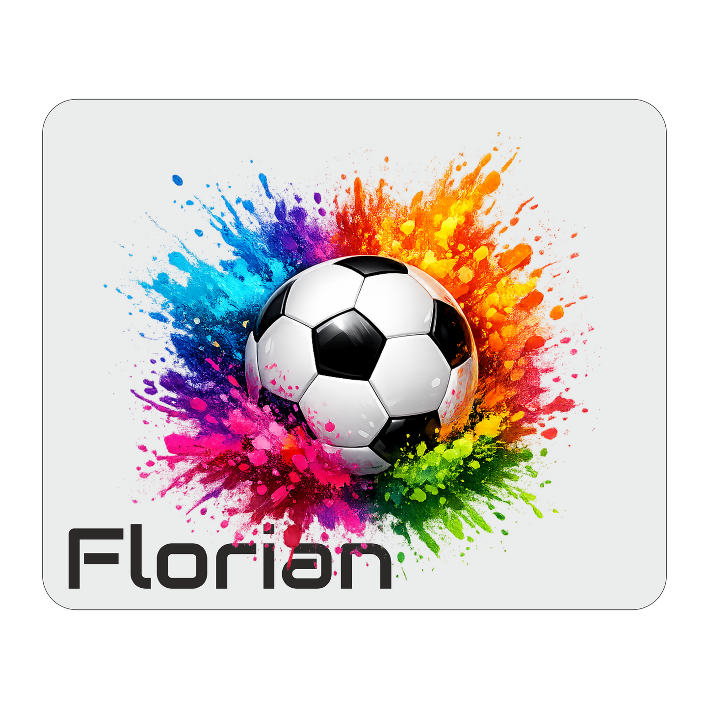 Personalisiertes Mauspad Fußball Farbexplosion mit Wunschtext, 22 x 18 cm, 5 mm stark
