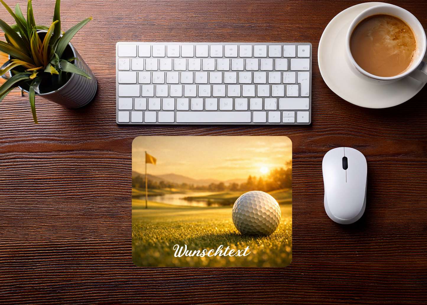 Mauspad Golf Sonnenuntergang personalisiert mit Wunschtext | 22 cm x 18 cm x 5 mm