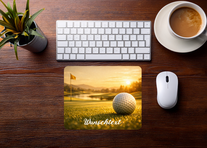 Mauspad Golf Sonnenuntergang personalisiert mit Wunschtext | 22 cm x 18 cm x 5 mm