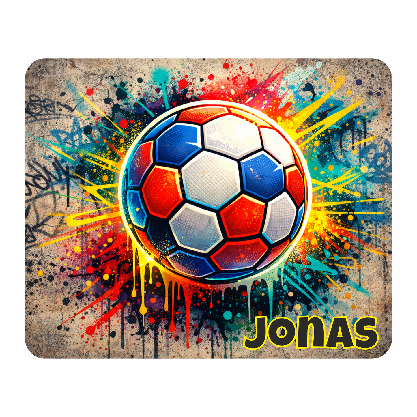 Personalisiertes Mauspad Handball Farbexplosion mit Wunschtext, 22 x 18 cm, 5 mm stark