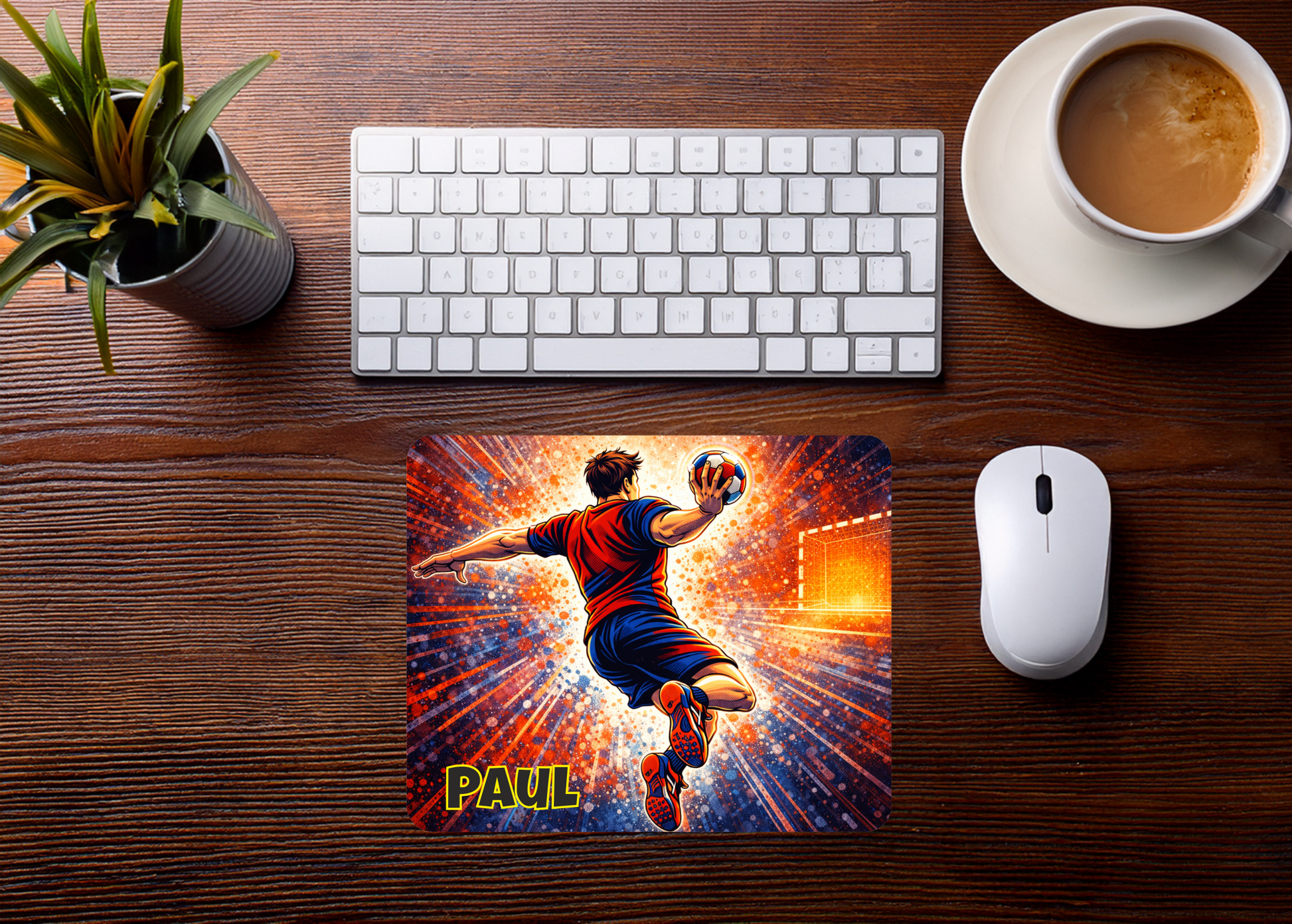 Mauspad Handballer Wurf personalisierbar mit Name oder Wunschtext – Produktbild 2