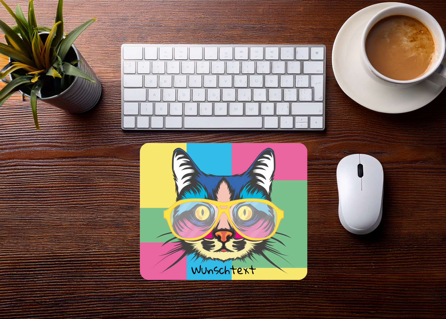 Mauspad Katze mit Brille personalisierbar mit Name oder Wunschtext – Produktbild 2