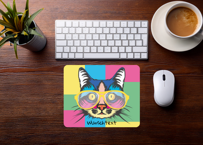 Mauspad Katze mit Brille personalisierbar mit Name oder Wunschtext – Produktbild 2