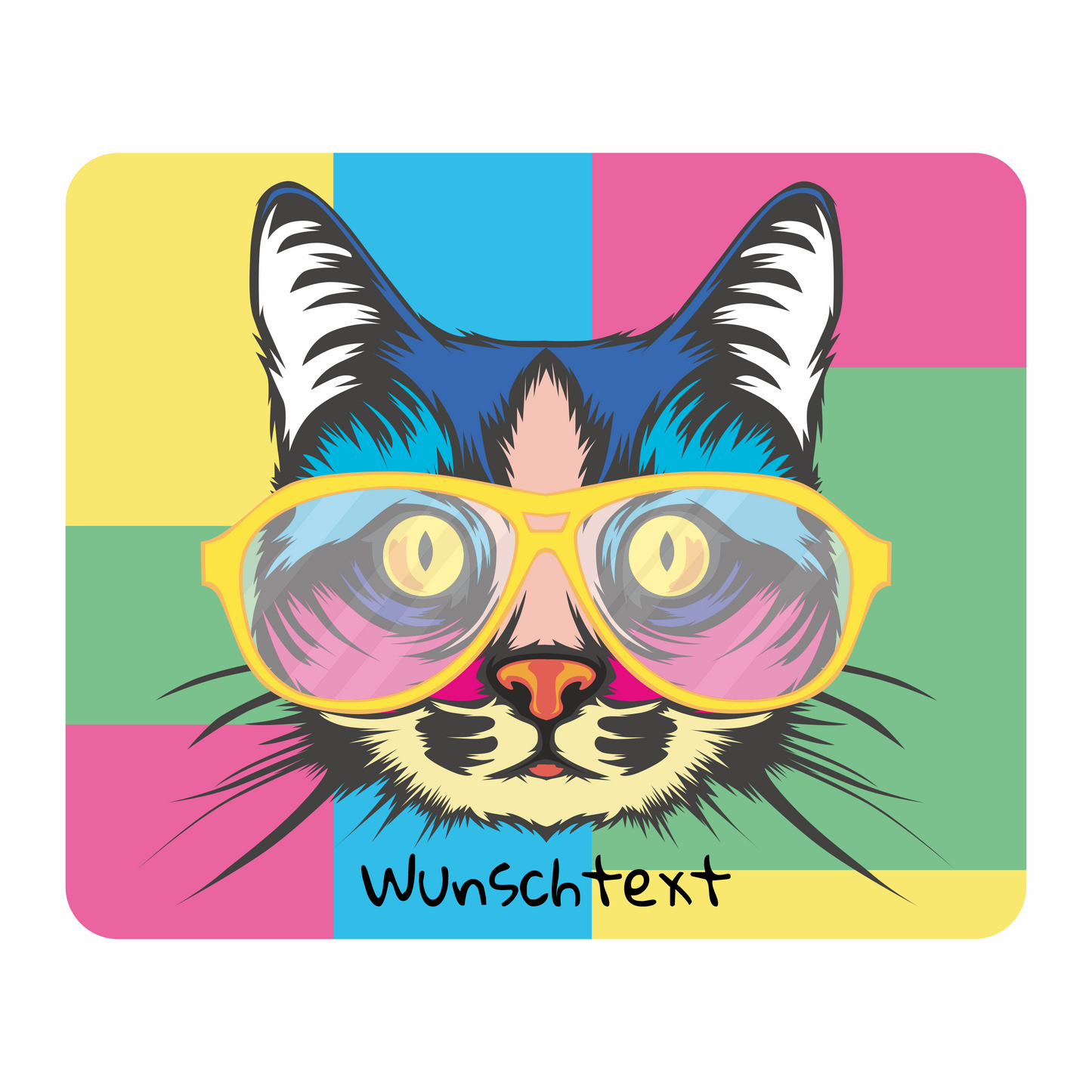 Personalisiertes Mauspad Katze mit Brille mit Wunschtext, 22 x 18 cm, 5 mm stark