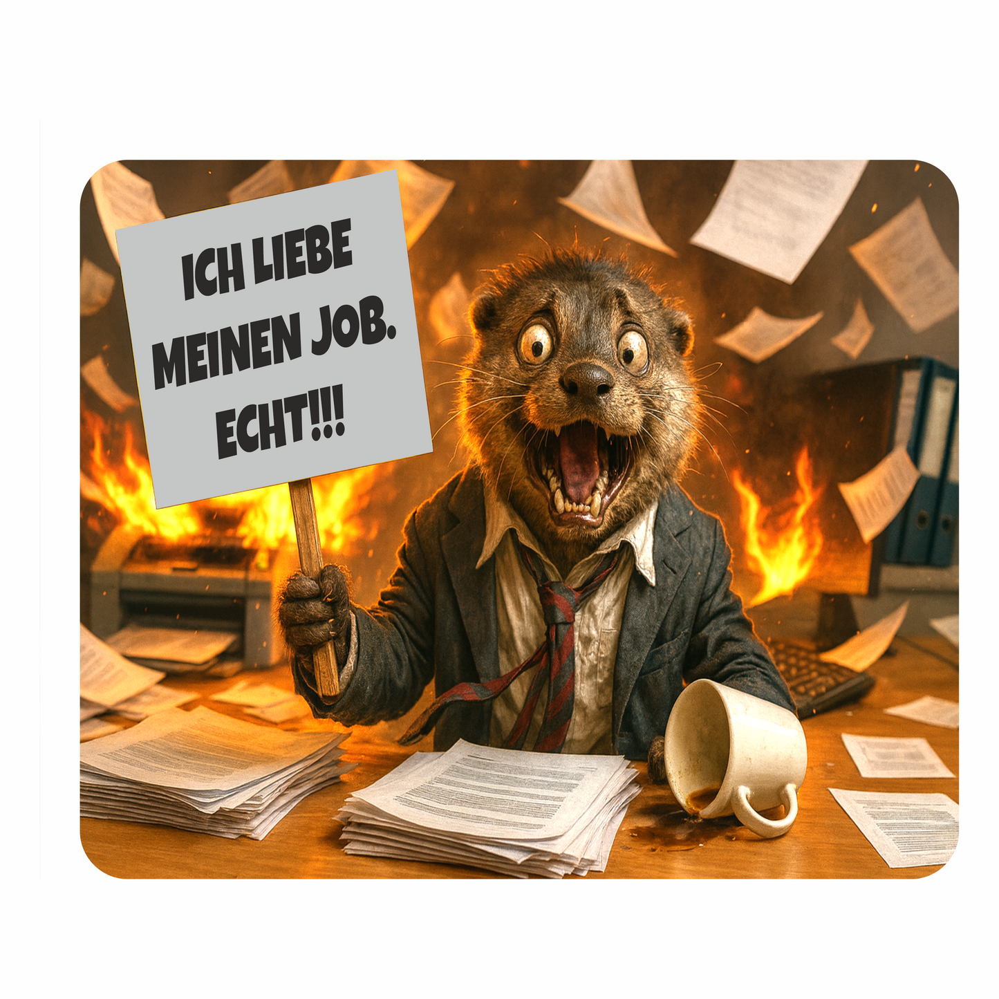 Lustiges Mauspad mit Otter am Laptop, personalisierbar mit Wunschtext. 22 x 18 cm, 5 mm stark – perfektes Geschenk fürs Büro & Homeoffice.