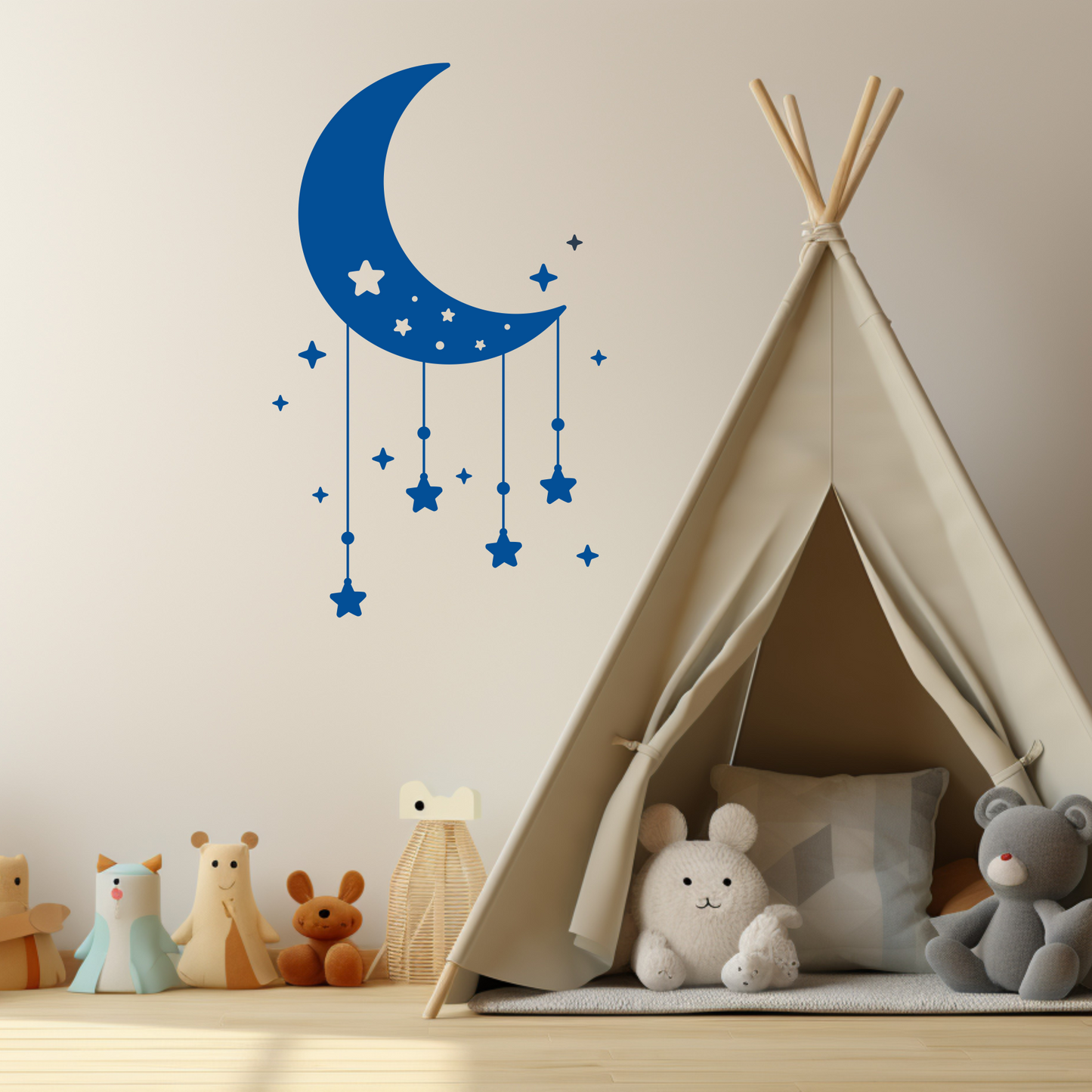 Wandtattoo Mond mit Sternen Motivansicht in Folienoptik